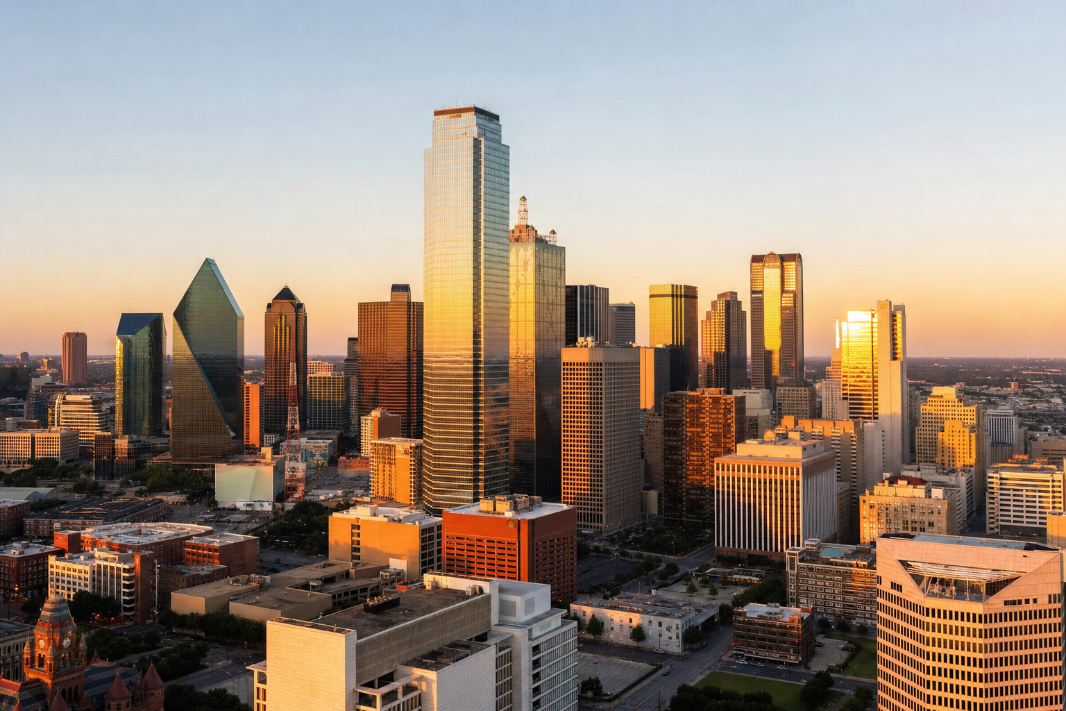 Dallas downtown skyline at golden hour
